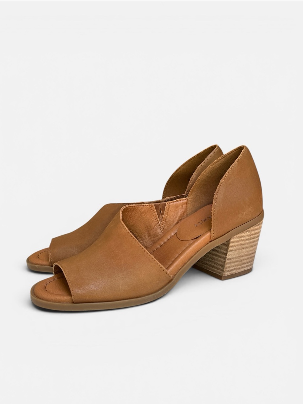 Sole Society Ralimia Leather Peep Toe Heeled Sandal in Tan Sz 8.5 NEW